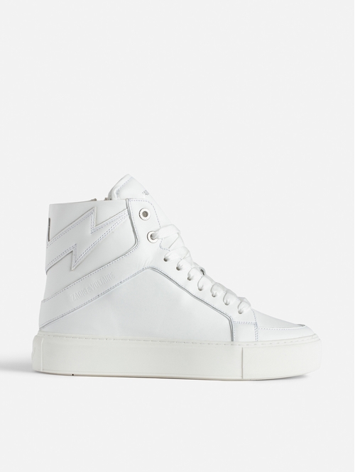 Women's white smooth leather high-top trainers with