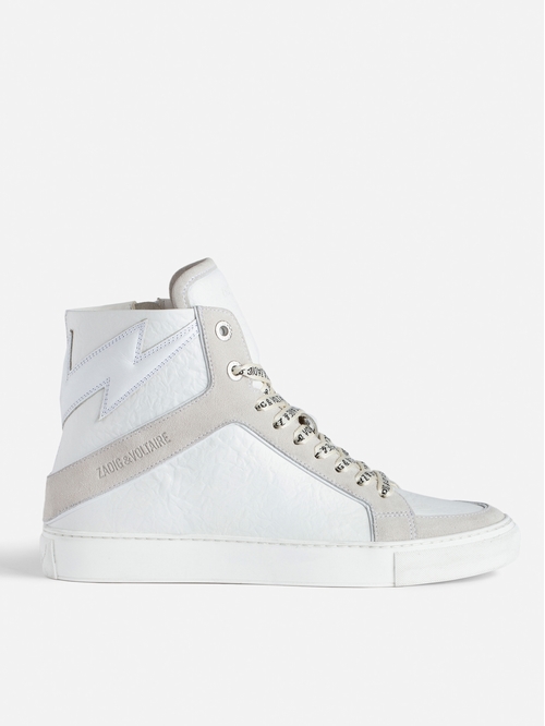 Women's distressed leather high-top trainers with lightning