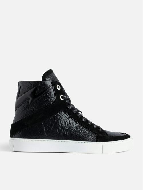 Women's distressed leather high-top trainers with lightning