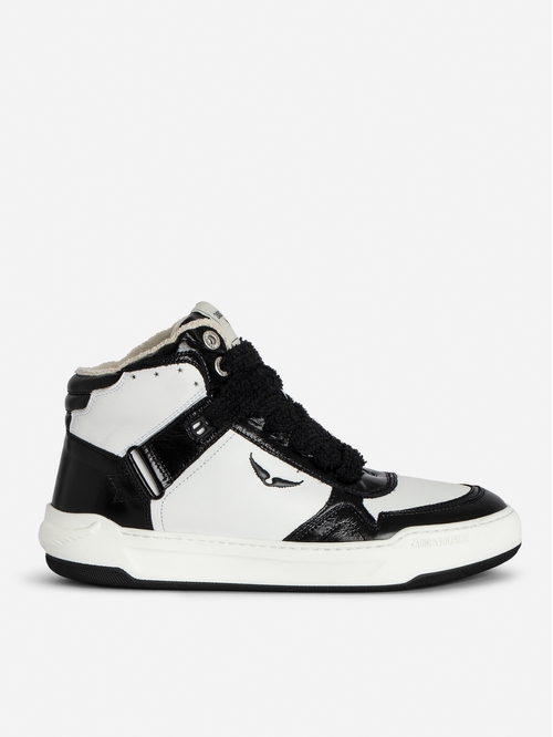 High-top trainers in smooth white leather, with black