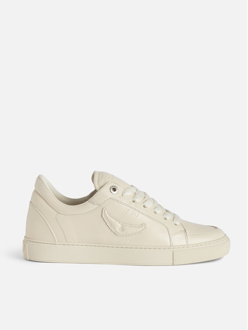 Vintage-effect leather low-top sneakers with embossed wings.