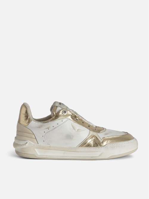 Low-top sneakers with worn effects in smooth leather and