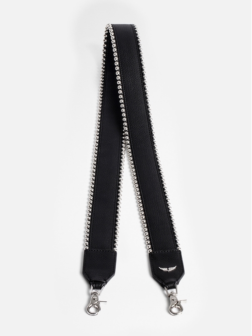 Black leather shoulder strap - Black grained leather