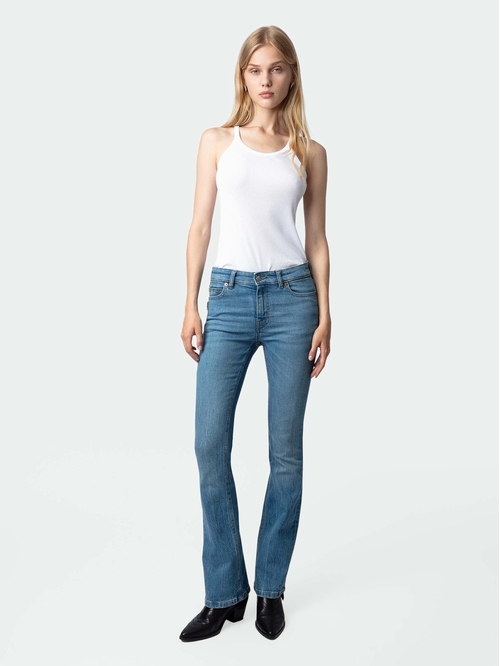 Women's blue flared jeans. - Women's blue flared denim jeans