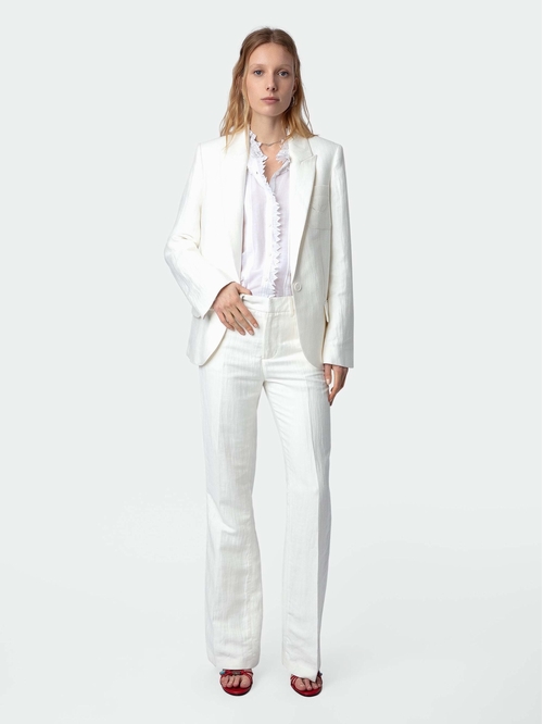 White tailored blazer with tailored collar, button closure