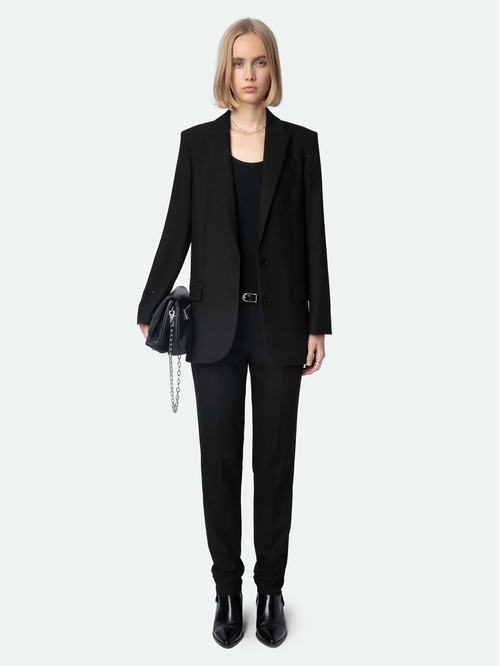 Women's black blazer with rhinestones This essential black