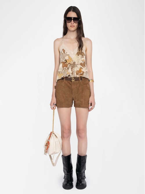 Camisole in printed horses silk crepe de chine, adjustable