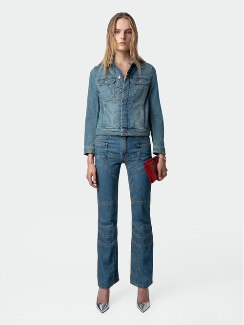 Denim loose-fitting jeans with pockets and overstitched