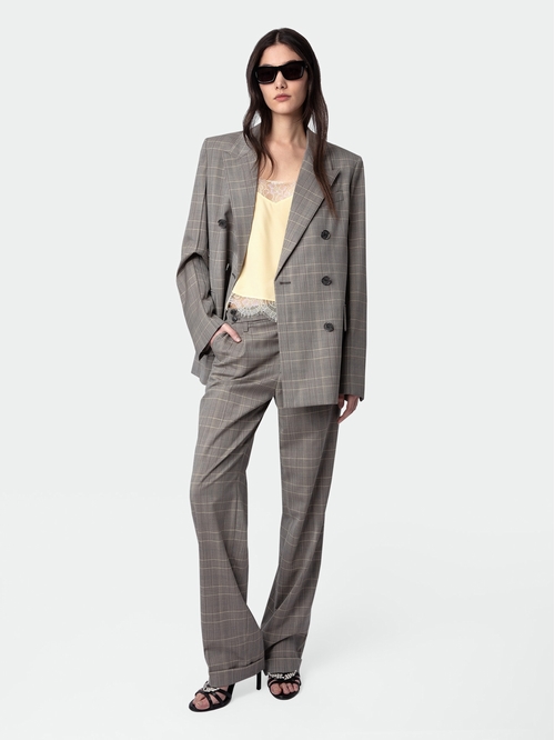 Checked grey tailored trousers with pockets. - Women's grey