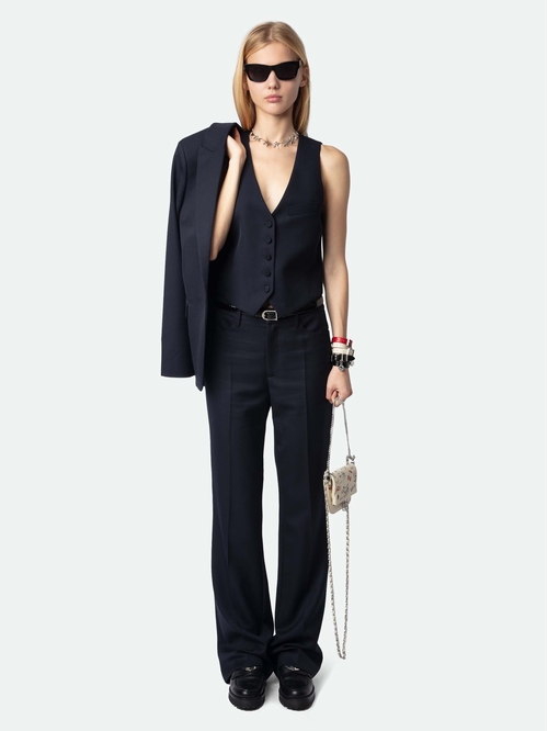 Tailored flared trousers in grain de poudre wool with