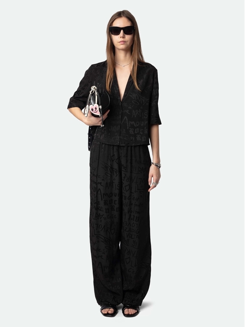 Pyjama-style trousers in jacquard silk with pockets and