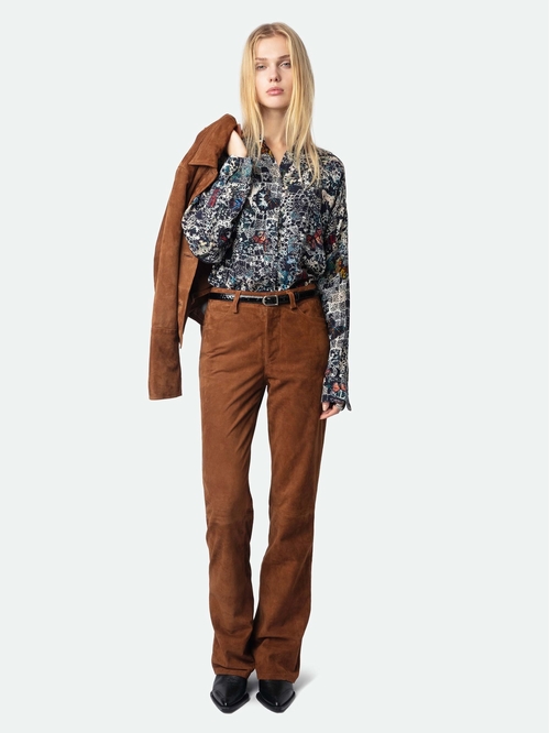 Printed viscose shirt, long sleeves and embroidered wing