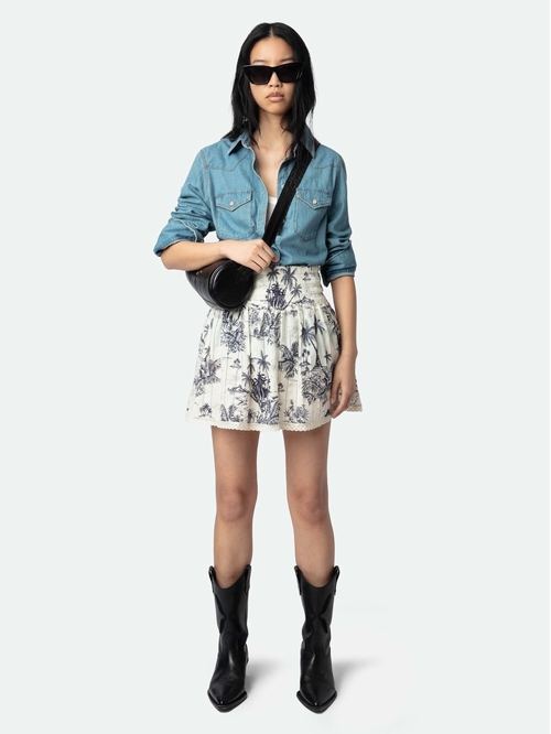 Short printed cotton skirt with elasticated waist and ladder