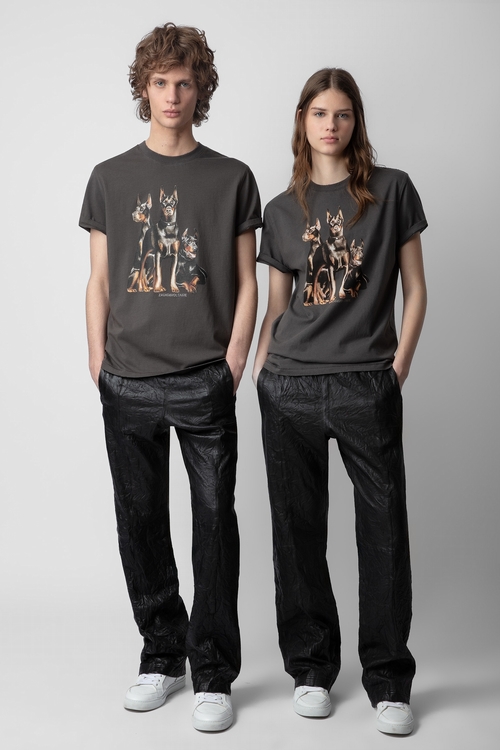 cotton short-sleeved T-shirt with Doberman and Concert
