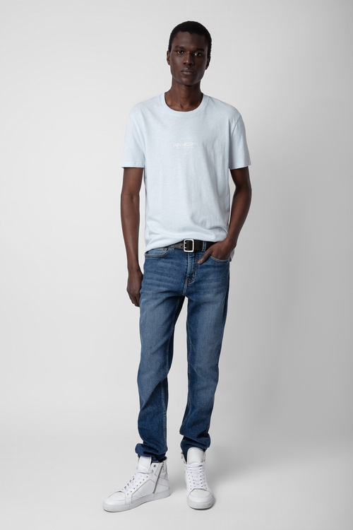 washed linen short-sleeved T-shirt with printed Studio Homme