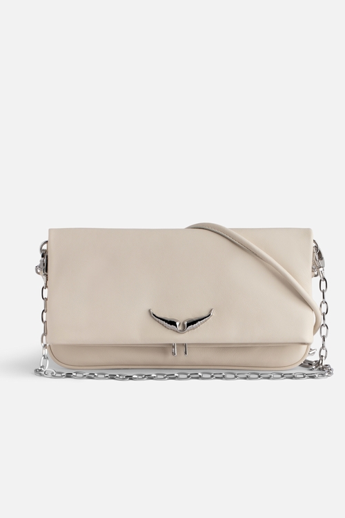 Women's smooth leather clutch with double leather and chain
