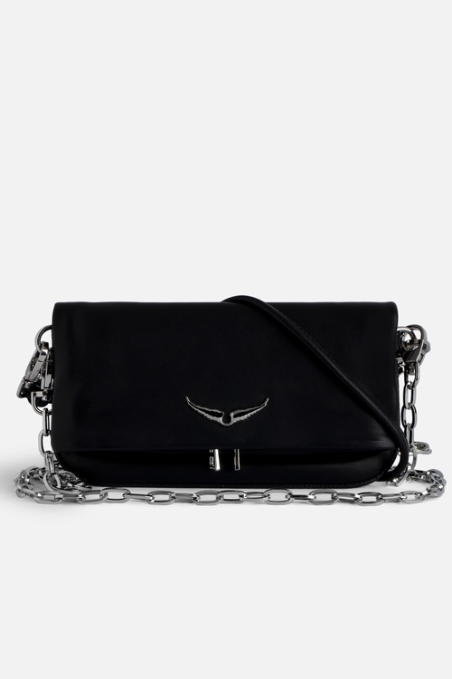 Women's smooth leather clutch with double leather and chain