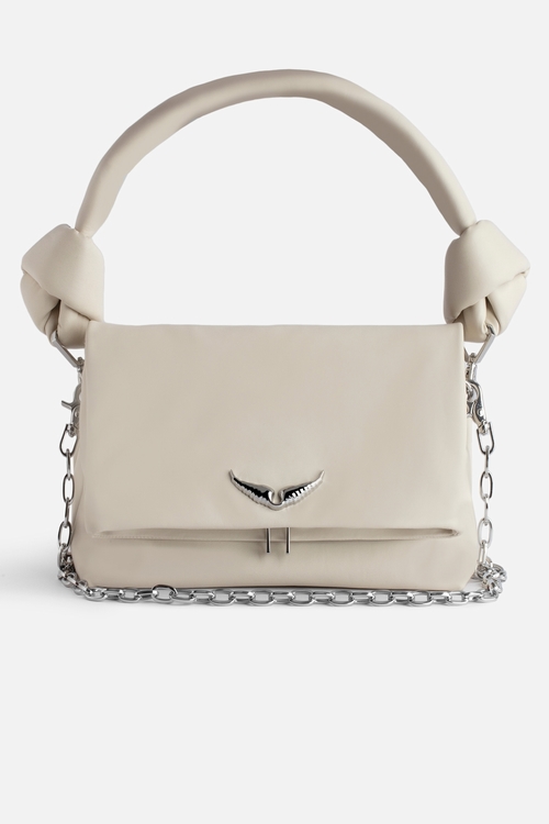 Smooth leather bag with tied handle and chain shoulder