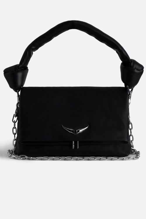 Smooth leather bag with tied handle and chain shoulder