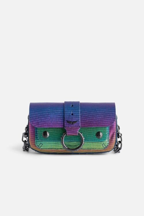 Women's rainbow iguana-embossed metallic leather mini bag