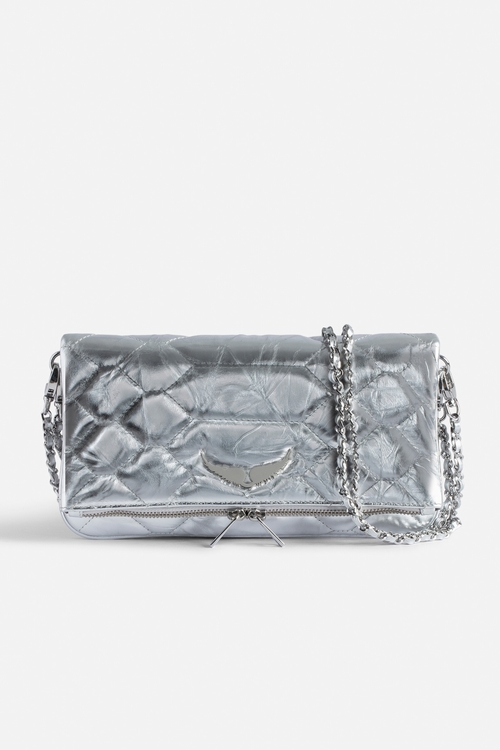 Rock silver snakeskin-effect metallic, crinkled, quilted