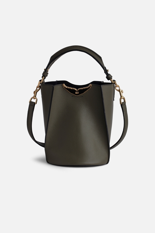 Women's grained leather bucket bag with handle and shoulder