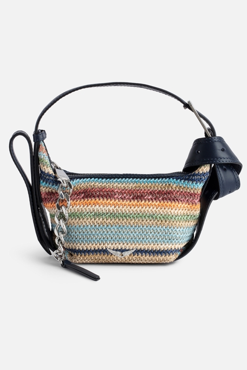 Small multicoloured bag with leather shoulder strap and