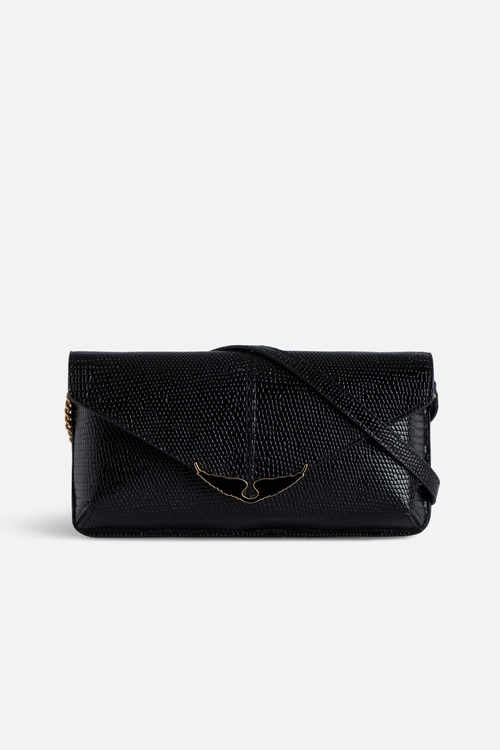 - Women's Borderline black clutch in iguana-embossed leather