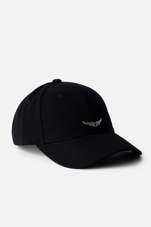 Women's Black denim baseball cap with wings. black cotton