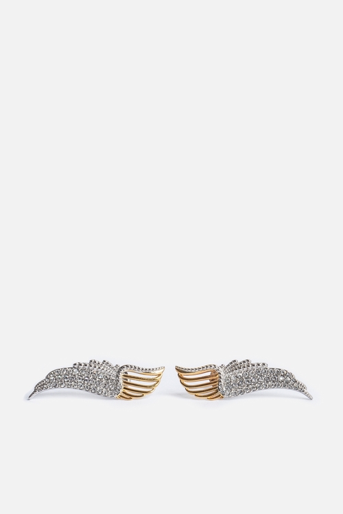 Crystal-embellished gold-tone metal wings earrings.  -