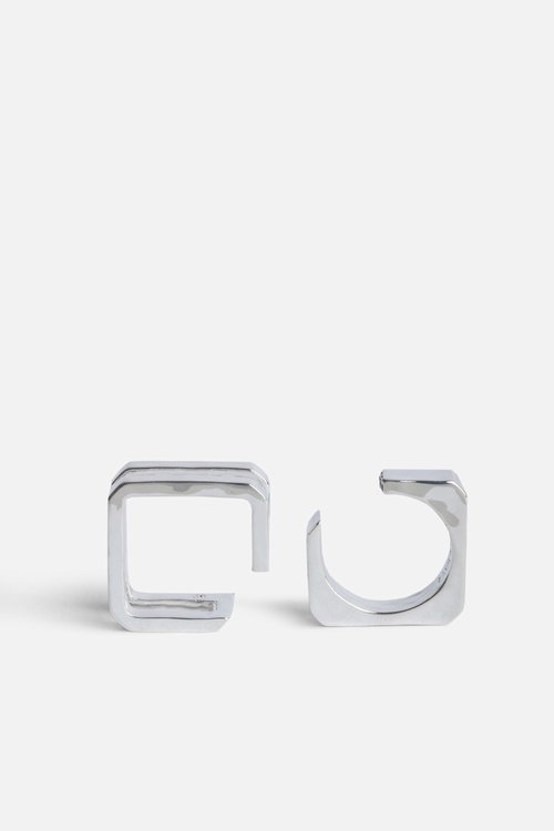 Womens set of 2 open square C-shaped rings in silver-tone