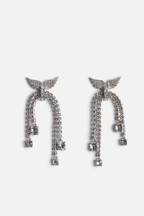 Women's silver-tone brass drop earrings with diamante wings