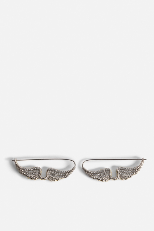 Women's silver-tone brass earrings with diamanté wings. -