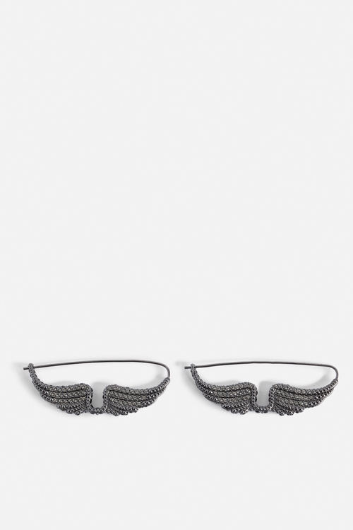 Women's silver-tone brass earrings with diamanté wings. -