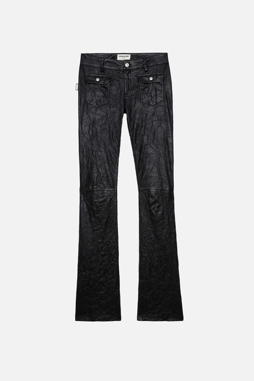 Women's black creased leather trousers The brand's signature