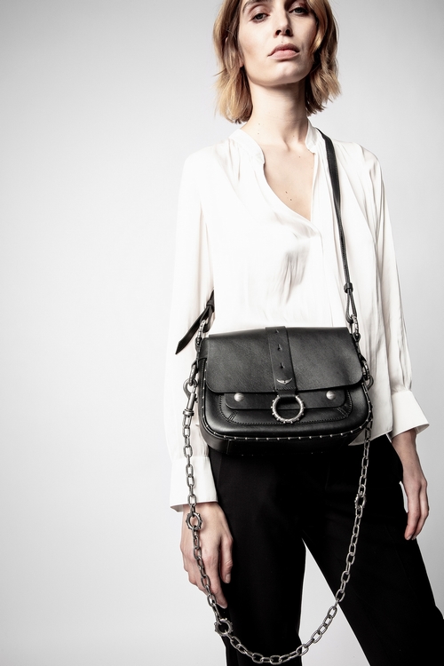 Zadig Voltaire X Kate Moss Leather Messenger Bag With Metal Chain