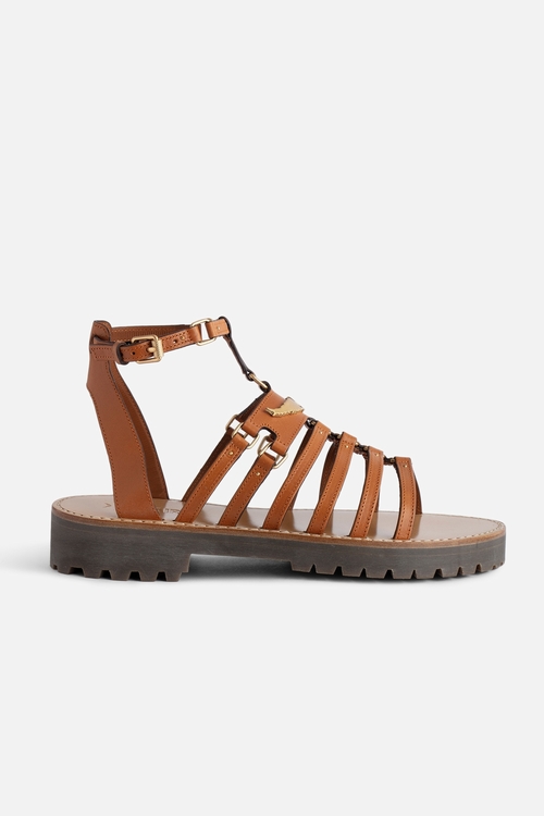 vegetable-tanned leather sandals with straps, adjustable