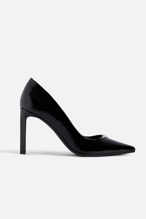 - Womens black vintage-style leather court shoes - Metal