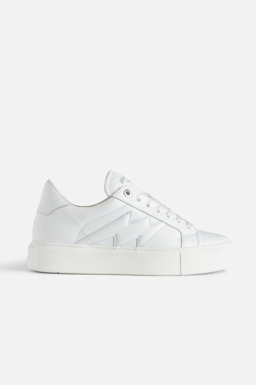 - Women's white smooth leather lace-up low-top trainers -