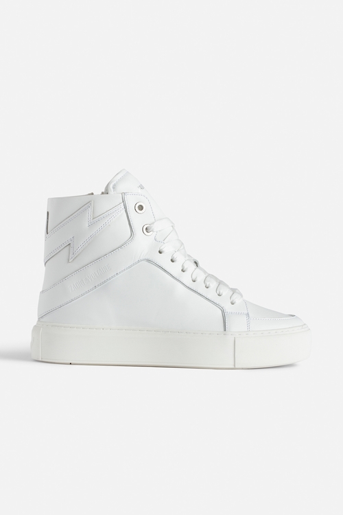 Women's white smooth leather high-top trainers with
