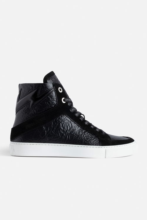 Women's distressed leather high-top trainers with lightning