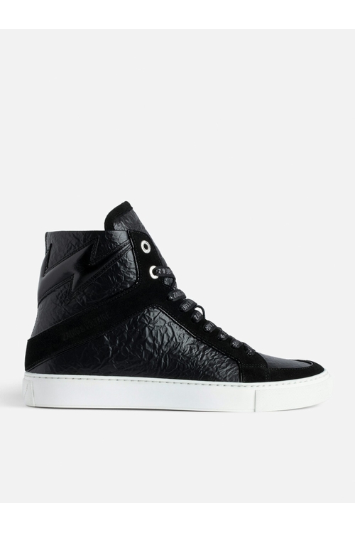 Women's distressed leather high-top trainers with lightning