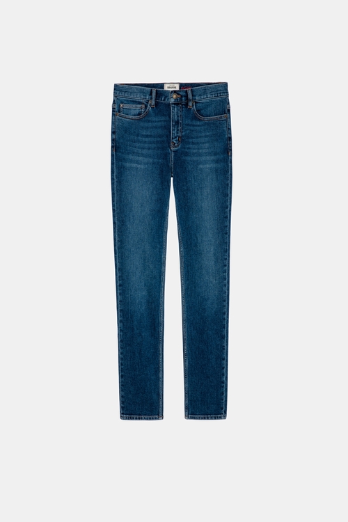 Men's slim-fit blue denim jeans Slim-leg fitted blue denim