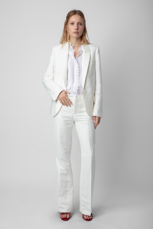 White tailored blazer with tailored collar, button closure
