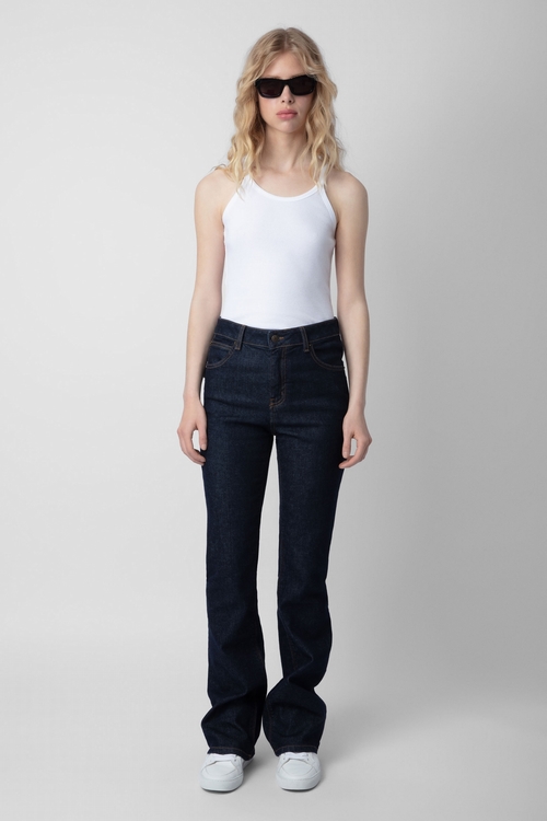 - Women's wide denim jeans - 5 pockets and belt loops at the