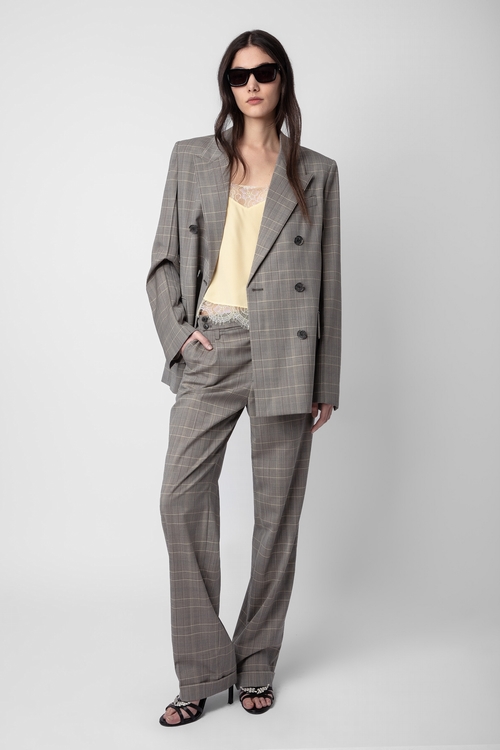 Checked grey tailored trousers with pockets. - Women's grey