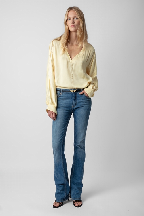 - Women's Shea light yellow satin loose-fitting blouse -