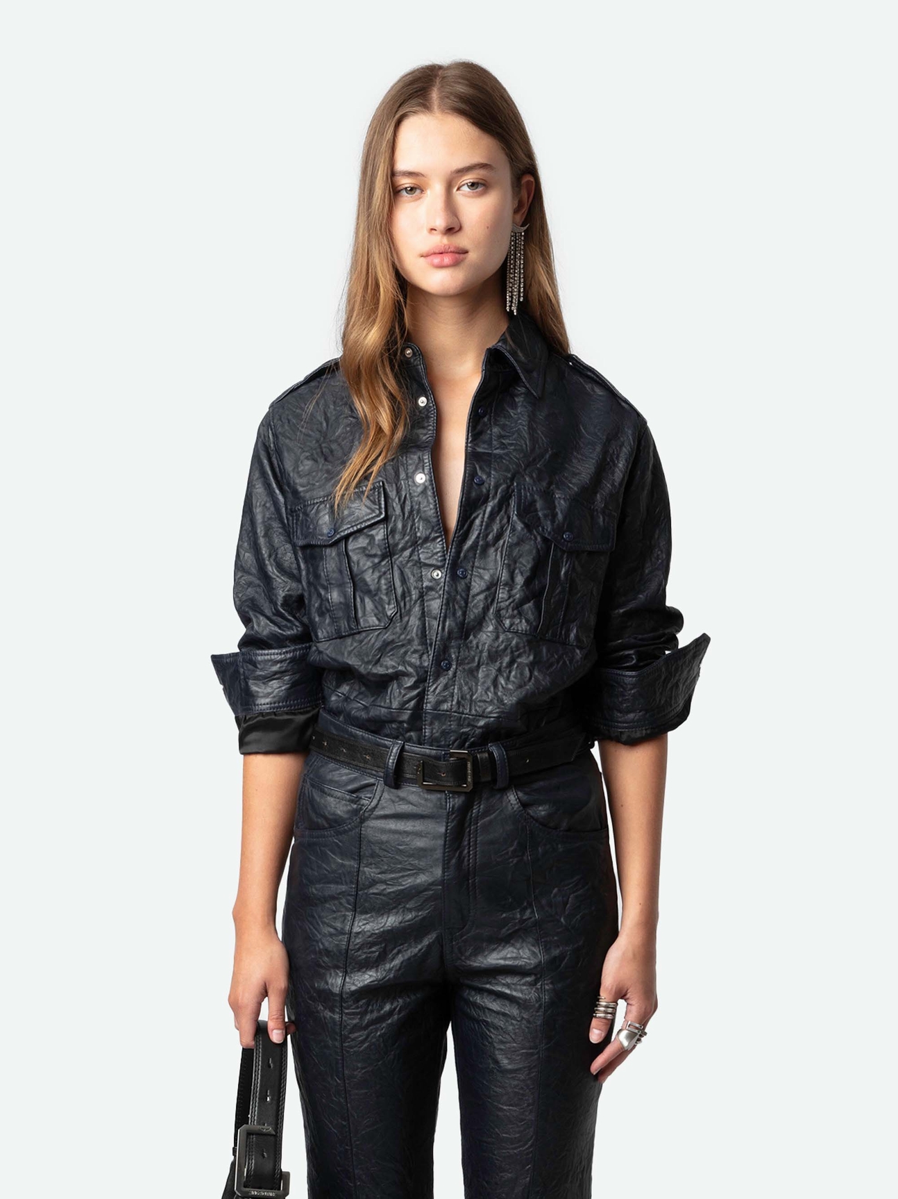 TASKA CRINKLED LEATHER SHIRT