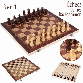 3 EN 1 ECHECS BACKGAMMON DAMES JEUX SOCIETE DIVERS -1