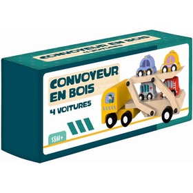 CONVOYEUR BOIS 4 VOITURES JOUETS EVEIL DIVERS -1